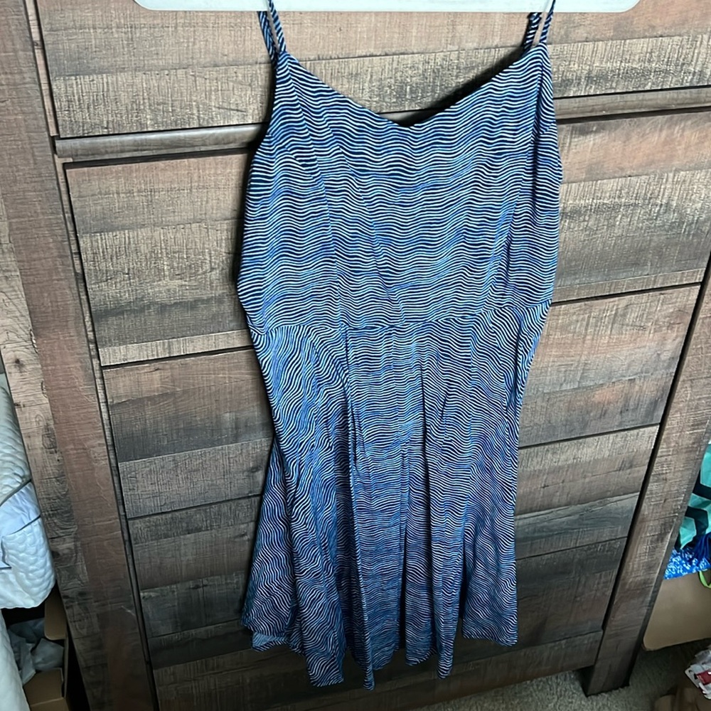 Blue Striped Fit/Flare Dress, Size L